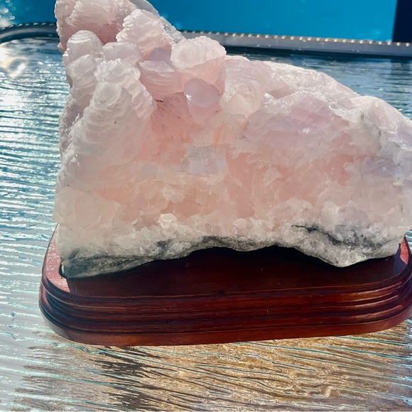 Mangano Calcite Large Pink Calcite Cluster w/ Wood Base Pink Calcite Home Decor - Picture 15 of 17